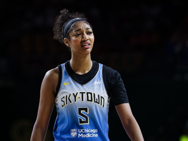 WASHINGTON, DC - JULY 08: Angel Reese #5 of the Chicago Sky reacts during the second half of the game against the Washington Mystics at EagleBank Arena on July 8, 2025 in Fairfax, Virginia. NOTE TO USER: User expressly acknowledges and agrees that, by downloading and or using this photograph, User is consenting to the terms and conditions of the Getty Images License Agreement. (Photo by Scott Taetsch/Getty Images)