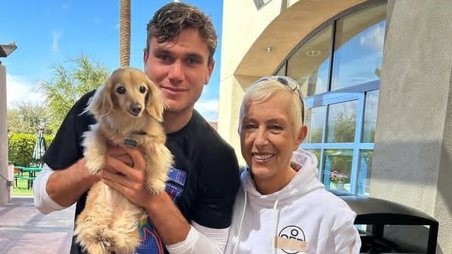 Jack Draper, the British no1, with Martina Navratilova and her dog Lulu