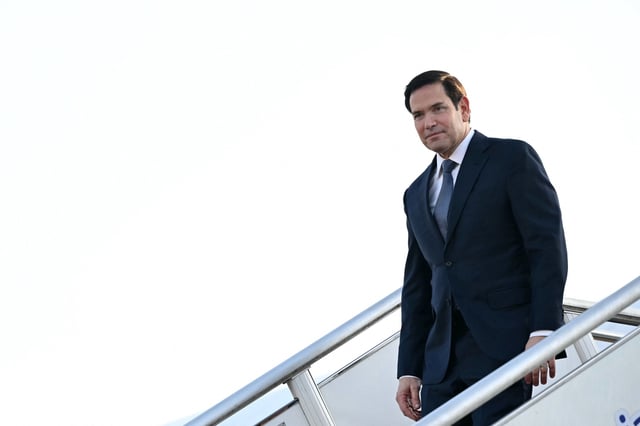 US Secretary of State Marco Rubio deplanes upon arrival at Subang Air Base, outside of Kuala Lumpur on July 10, 2025. Rubio arrived in Kuala Lumpur to attend the ASEAN Foreign Ministers' Meeting.