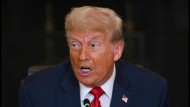 US President Donald Trump speaks during a multilateral lunch with visiting Afrian Leaders in the State Dining Room of the White House in Washington, DC, on Wednesday. (AFP)