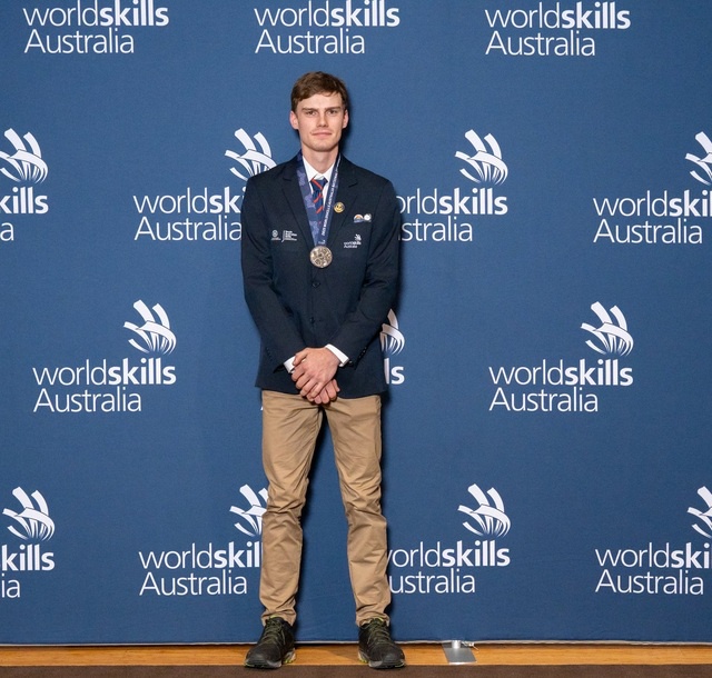 Lachlan Leake received a silver medal in Fitting at the TAFE SA 2025 WorldSkills National Championships. (Supplied)