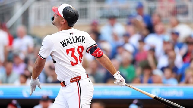 Matt Wallner of the Minnesota Twins hits a solo home run against the Chicago Cubs in the second inning at Target Field on Wednesday, July 9, 2025, in Minneapolis. (David Berding/Getty Images/TNS)
