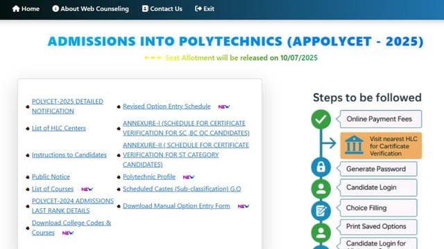 AP POLYCET seat allotment result today at polycet.ap.gov.in