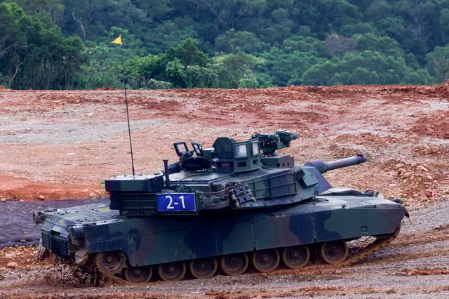 A U.S.-made M1A2T Abrams tank takes part in live-fire exercises in Hsinchu, Taiwan July 10, 2025. REUTERS/Ann Wang