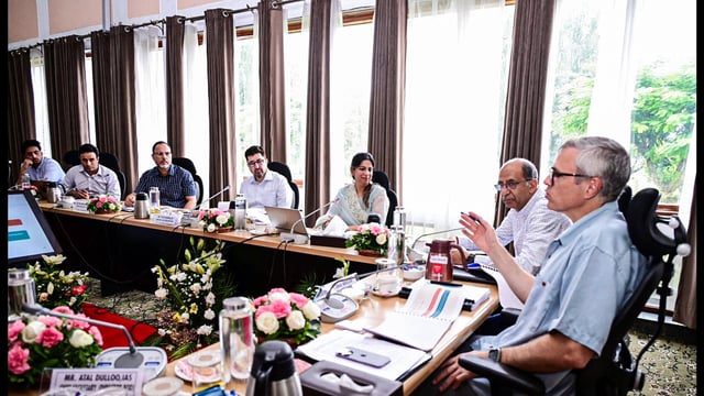 Jammu and Kashmir chief minister Omar Abdullah chairing a meeting with the boards of Sher-i- Kashmir International Convention Centre and Jammu & Kashmir Tourism Development Corporation. (ANI photo)