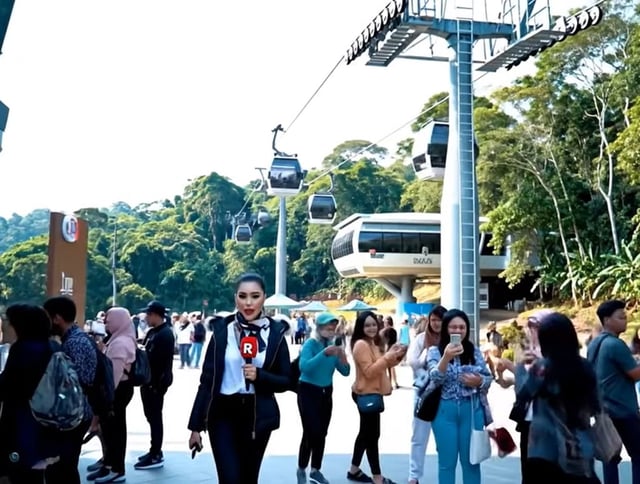 The “journalist” delivers an artificial intelligence-generated report from among the fake crowds of “visitors”. Photo: Facebook/Nurul Afzarina Mokhtar