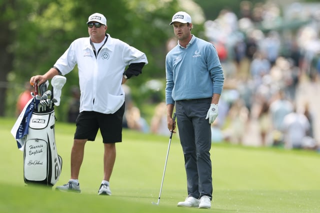 DUBLIN, OHIO - MAY 31: Harris English of the United States prepares to play a shot on the first hole during the third round of the Memorial Tournament presented by Workday 2025 at Muirfield Village Golf Club on May 31, 2025 in Dublin, Ohio.