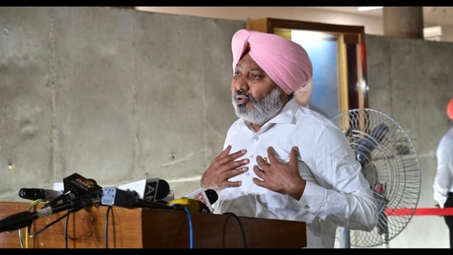 Punjab finance minister interacting with the media after the adjournment of the first sitting of the two-day special session of the Punjab assembly in Chandigarh on Thursday. (Ravi Kumar/HT)