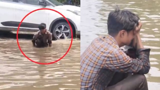 Jaipur man cries after losing phone on waterlogged road.  | Image: X