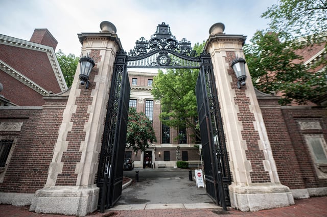 A Harvard University gate is seen on campus in Cambridge, Massachusetts, the United States on May 24, 2025.