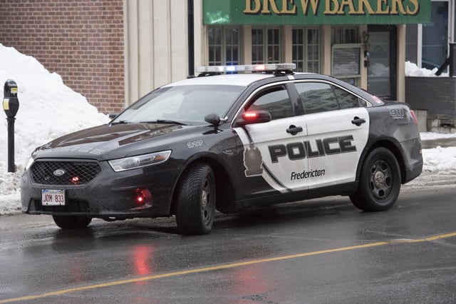 A Fredericton Police Force vehicle in downtown Fredericton, Friday, Feb. 5, 2021. THE CANADIAN PRESS/Stephen MacGillivray