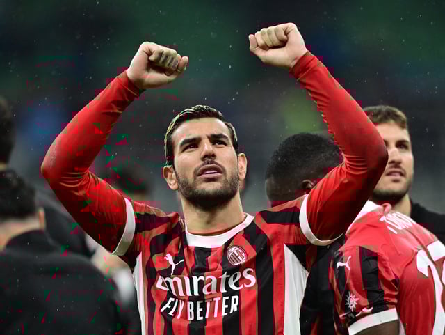 Soccer Football - Coppa Italia - Semi Final - Second Leg - Inter Milan v AC Milan - San Siro, Milan, Italy - April 23, 2025 AC Milan's Theo Hernandez celebrates after the match REUTERS/Daniele Mascolo/File Photo