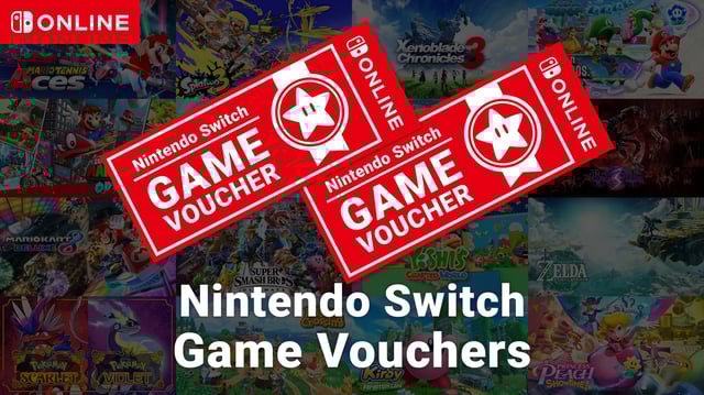 Key artwork for the Nintendo Switch Game Vouchers program showing a host of games available via the program.