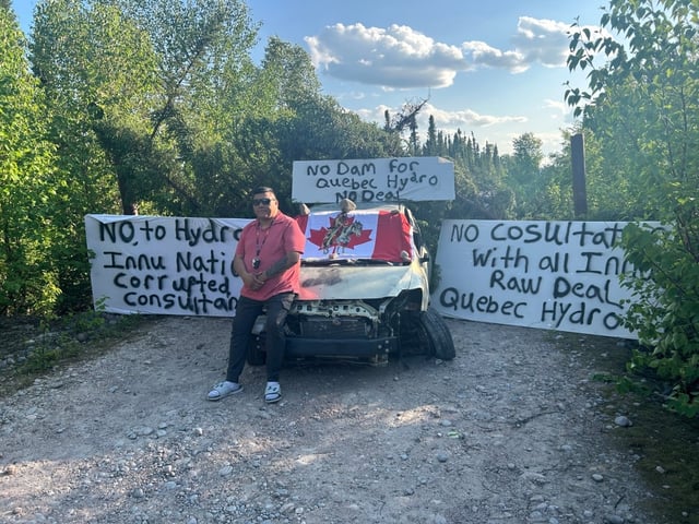 Merlin Philip is one of the protestors who helped barricade the road to Gull Island on Wednesday, after word spread that Hydro-Québec were bringing in equipment to start site surveys. 