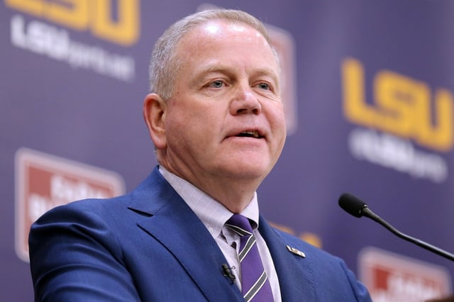 Brian Kelly speaks after being introduced as LSU football coach during a news conference at Tiger Stadium on Dec. 1, 2021, in Baton Rouge, La.