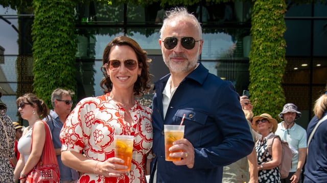 Lucy Gaskell, the actress, and her husband Mark Bonnar enjoy a Pimm’s at Wimbledon