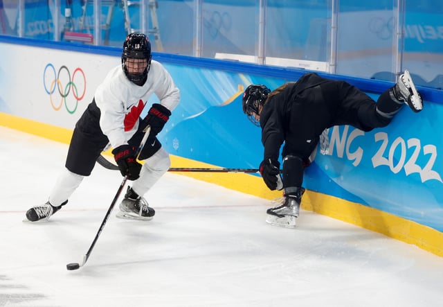Canada's women's ice hockey player Sarah Fillier in action during a training session at the Wukesong Arena ahead of the Beijing 2022 Winter Olympics in Beijing, China, January 31, 2022. REUTERS/David W Cerny/File Photo