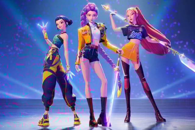 Zoey, Rumi, and Mira, from Netflix's "KPop Demon Hunters".
