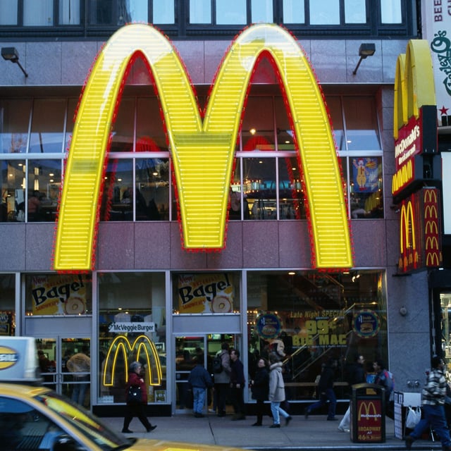 The front of a McDonalds restaurant.