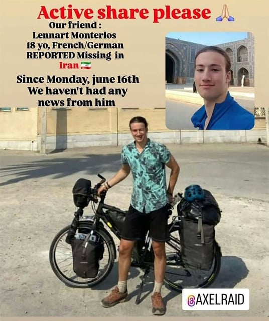 Dieser Screenshot aus einem Instagram-Beitrag vom 24. Juni 2025 zeigt Lennart Monterlos, der seit dem 16. Juni 2025 vermisst wird, auf einer Fahrradtour im Iran.