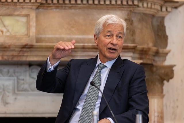 Jamie Dimon, chief executive officer of JPMorgan Chase &amp; Co., speaks during an event in Dublin, Ireland, on Thursday, July 10, 2025.