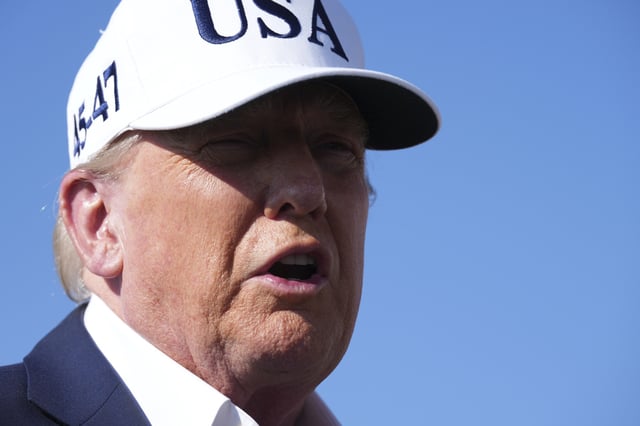 President Donald Trump speaks with reporters before boarding Air Force One at Morristown Municipal Airport in Morristown, N.J., Sunday, July 6, 2025, en route to Washington.