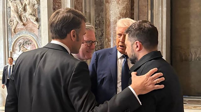 President Trump at the Vatican with Ukrainian President Volodymyr Zelensky, French President Emmanuel Macron, and U.K. Prime Minister Keir Starmer. Photo: Ukrainian Presidential Press Service via Getty Images.