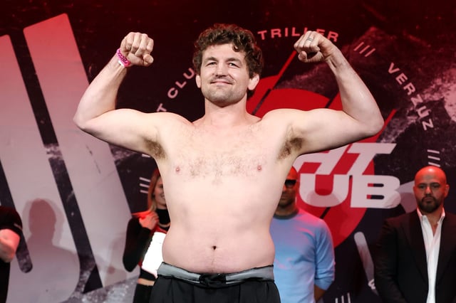 Ben Askren poses during weigh ins for Triller Fight Club at Mercedes-Benz Stadium on April 16, 2021 in Atlanta, Georgia.