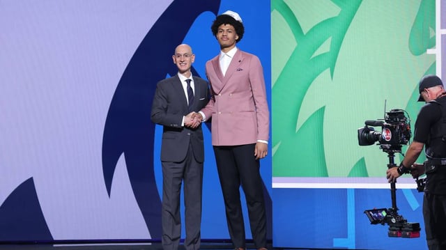 Promising French rookie Joan Beringer during the 2025 NBA Draft when he was selected by the Minnesota Timberwolves.