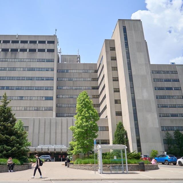 A person walks past London Health Sciences Centre’s University Hospital in London, Ontario on Thursday, July 10, 2025.
The Globe and Mail/ Geoff Robins