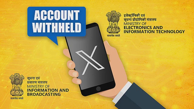 Illustration of a person holding a mobile that has the X logo on it and &#39;account withheld&#39; written in a speech bubble