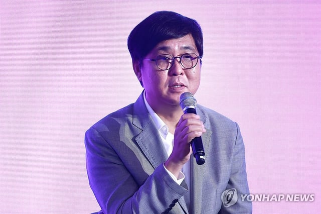 Chae Hwi-young, then CEO of travel platform Interpark Triple, speaks during a press briefing in Seoul on Aug. 7, 2024. (Yonhap) 