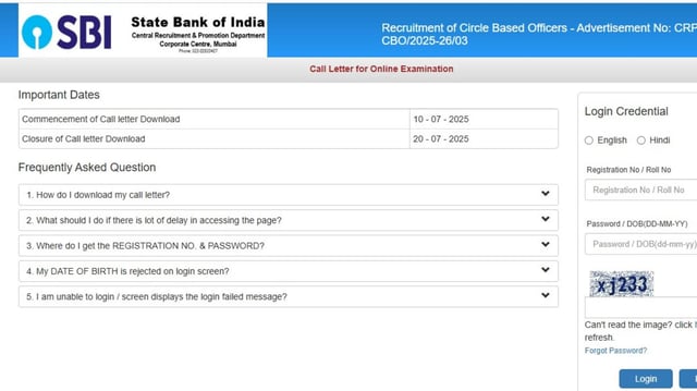 SBI CBO admit card 2025 released, direct link to download