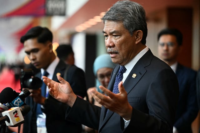 Malaysia's Foreign Affairs Minister Mohamad Hasan takes part in a press briefing during the 58th ASEAN Foreign Ministers' meeting and related meetings at the Convention Centre in Kuala Lumpur on July 11, 2025.     MANDEL NGAN/Pool via REUTERS