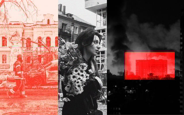 Illustration by Noah Hickey/The Dispatch. (Photographs by Roman Pilipey/AFP Getty Images; Vitalii Nosach/Global Images Ukraine/Getty Images; and Oleksii Filippov/AFP/Getty Images)