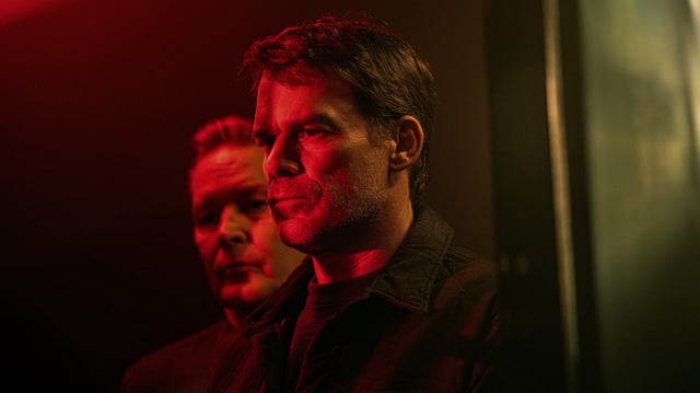 L-R: James Remar as Harry Morgan and Michael C. Hall as Dexter Morgan in Dexter: Resurrection, episode 2, season 1, streaming on Paramount+ with SHOWTIME, 2025. Photo Credit: Zach Dilgard/Paramount+ with SHOWTIME.