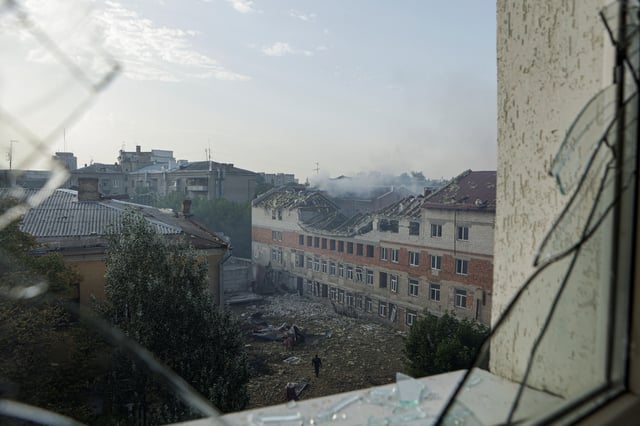 A view shows a building hit by a Russian drone strike, amid Russia's attack on Ukraine, in the downtown of Kharkiv, Ukraine July 11, 2025. REUTERS/Sofiia Gatilova