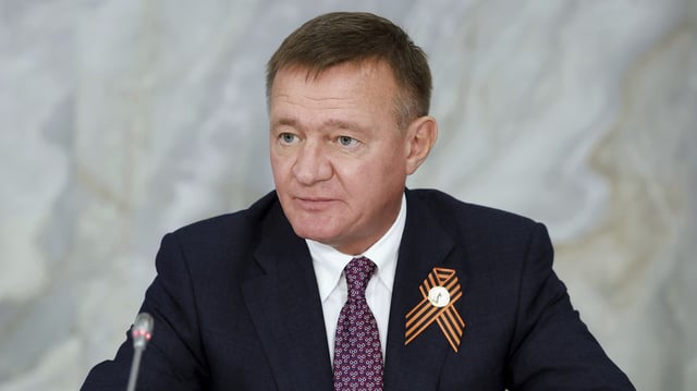 FILE - Russian Transport Minister Roman Starovoit attends a meeting in Mineralnye Vody, Russia, Tuesday, May 6, 2025. (Dmitry Astakhov, Sputnik, Government Pool Photo via AP)