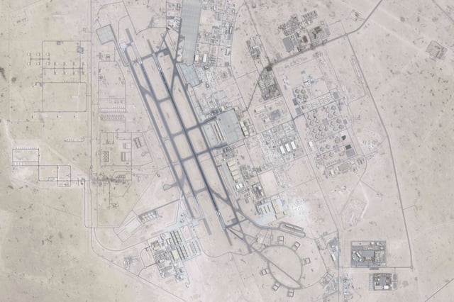 This satellite image from Planet Labs PBC shows the Al Udeid Air Base outside of Doha, Qatar, June 25, 2025.
