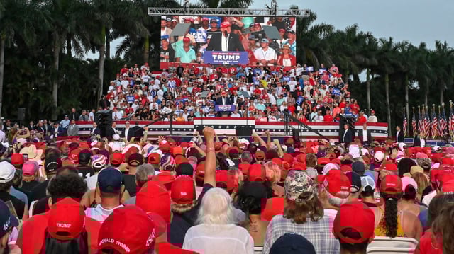 Trump addressing a crowd of supporters in Florida last year