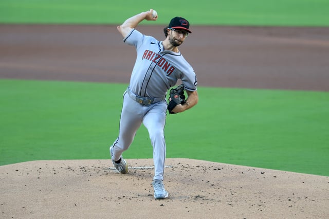 SAN DIEGO, CALIFORNIA - JULY 07: Zac Gallen #23 of the Arizona Diamondbacks pitches during the first inning of a game against the San Diego Padres at Petco Park on July 07, 2025 in San Diego, California.