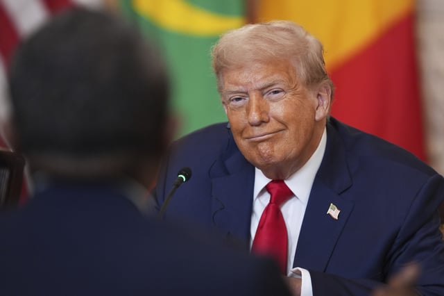 President Donald Trump speaks during a lunch with African leaders in the State Dining Room of the White House, Wednesday, July 9, 2025, in Washington. (AP Photo/Evan Vucci)