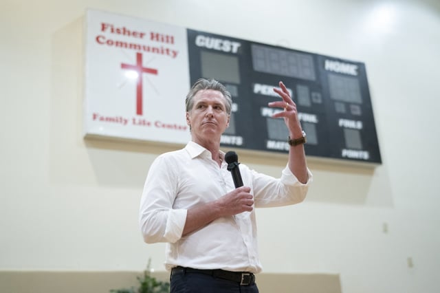California Gov. Gavin Newsom speaks at Fisher Hill Community Baptist Church on July 8, 2025 in Cheraw, South Carolina. The governor is on a two-day tour of rural counties in South Carolina, hosted by the state Democratic Party.  (Photo by Sean Rayford/Getty Images)
