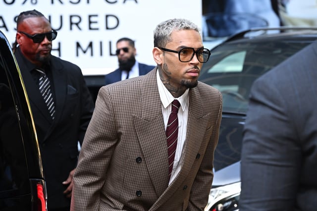 LONDON, ENGLAND - JULY 11: R&amp;B singer Chris Brown arrives at Southwark Crown Court on July 11, 2025 in London, England. The R&amp;B singer is facing charges of causing grievous bodily harm with intent after he allegedly attacked music producer Abraham Diaw with a bottle at a London nightclub in 2023. Brown and his co-defendant, Omololu Akinlolu, pled not guilty at a hearing in June.  (Photo by Leon Neal/Getty Images)