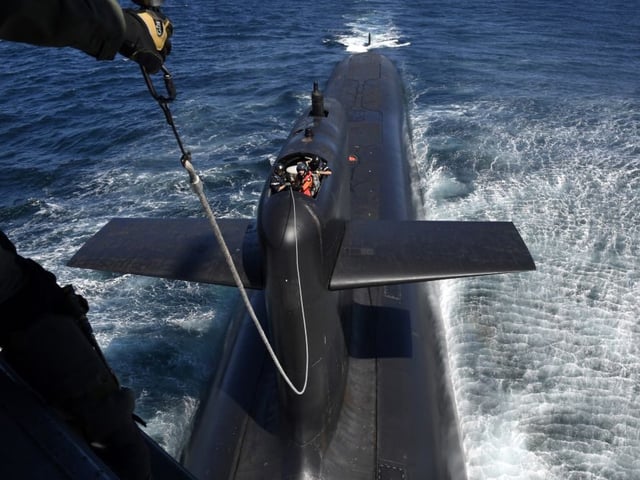 This photograph taken at sea on July 4, 2017, shows a general view of submarine "Le Terrible" during a visit by French President Emmanuel Macron to the vessel. (Photo by Fred TANNEAU / POOL / AFP) (Photo by FRED TANNEAU/POOL/AFP via Getty Images)