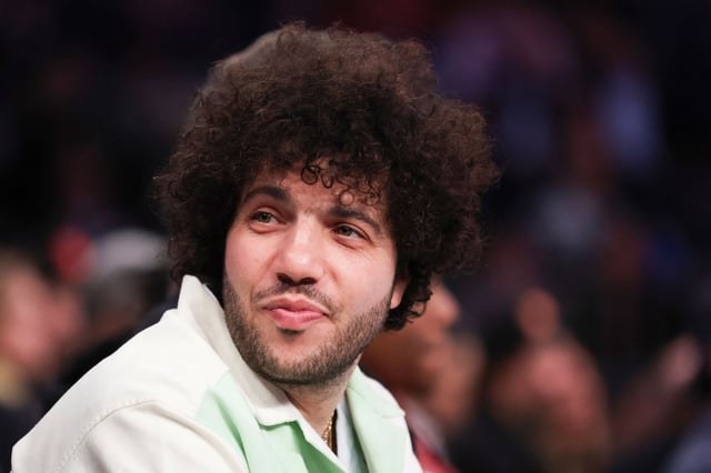 Record producer Benny Blanco attends an NBA basketball game between the New York Knicks and the Miami Heat, Monday, March 17, 2025, in New York.