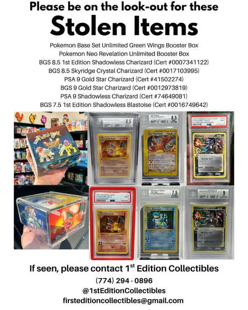 The store owners detailed the stolen cards in a Facebook post on Thursday. 