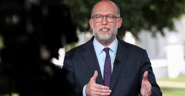 Director of the United States Office of Management and Budget Russell Vought speaks in front of TV camera at White House in Washington, D.C., U.S., July 7, 2025. REUTERS/Kevin Lamarque