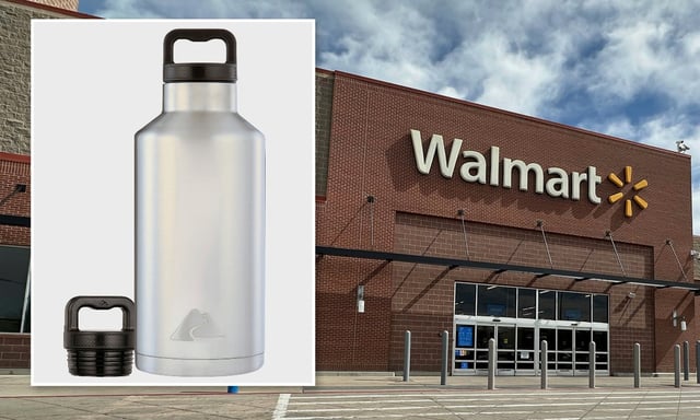 Walmart is recalling 850,000 Ozark Trail water bottles (inset) after an exploding lid blinded two people. (AP)