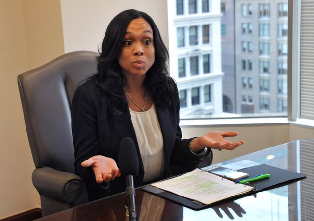 Baltimore, MD-7/27/16- Baltimore State’s Attorney Marilyn Mosby discusses the outcome of the Freddie Gray cases after the charges against the three remaining officers were dropped.  Amy Davis Baltimore Sun Staff Photographer – #8823